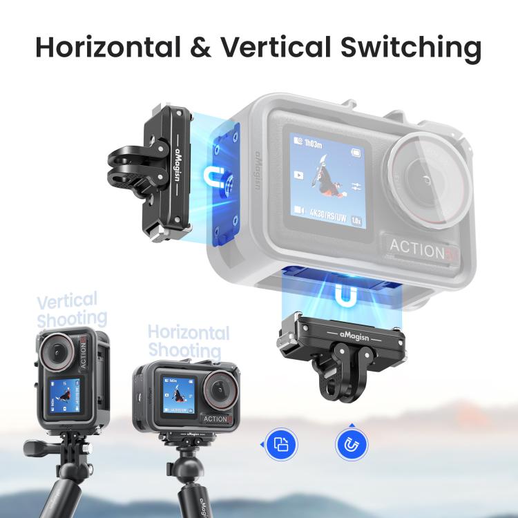 aMagisn PC Material Camera Cage for DJI Action 5 Pro / 4 / 3 with Quick Release Vertical/Horizontal Shoot Support, Cold Shoe Mount & 1/4-inch Thread, Action 5 Pro /4/3 PC Cage