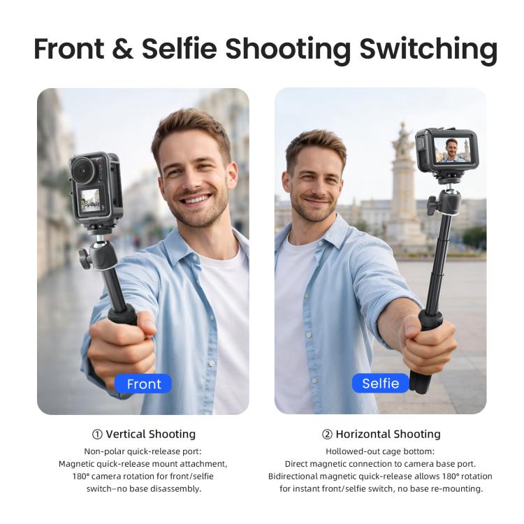 aMagisn PC Material Camera Cage for DJI Action 5 Pro / 4 / 3 with Quick Release Vertical/Horizontal Shoot Support, Cold Shoe Mount & 1/4-inch Thread, Action 5 Pro /4/3 PC Cage
