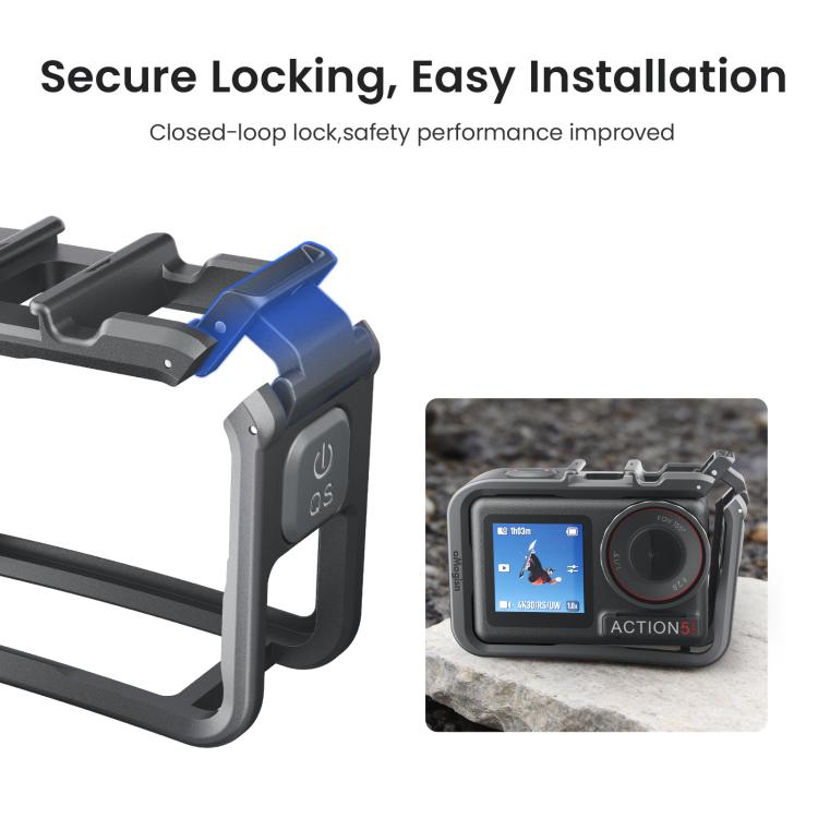 aMagisn PC Material Camera Cage for DJI Action 5 Pro / 4 / 3 with Quick Release Vertical/Horizontal Shoot Support, Cold Shoe Mount & 1/4-inch Thread, Action 5 Pro /4/3 PC Cage