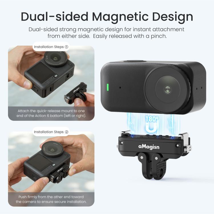 For DJI Osmo Action 6 / Nano aMagisn Metal Magnetic Quick Release Mount 2.0 Lockable Adapter, For DJI Osmo Action 6 / Nano