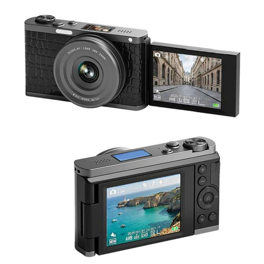 4K Waist-Level Viewfinder Flip-Screen Selfie Mirrorless Digital Camera, Crocodile Leather, Pebbled Texture, Crocodile Leather + Neck Strap, Pebbled Texture + Neck Strap