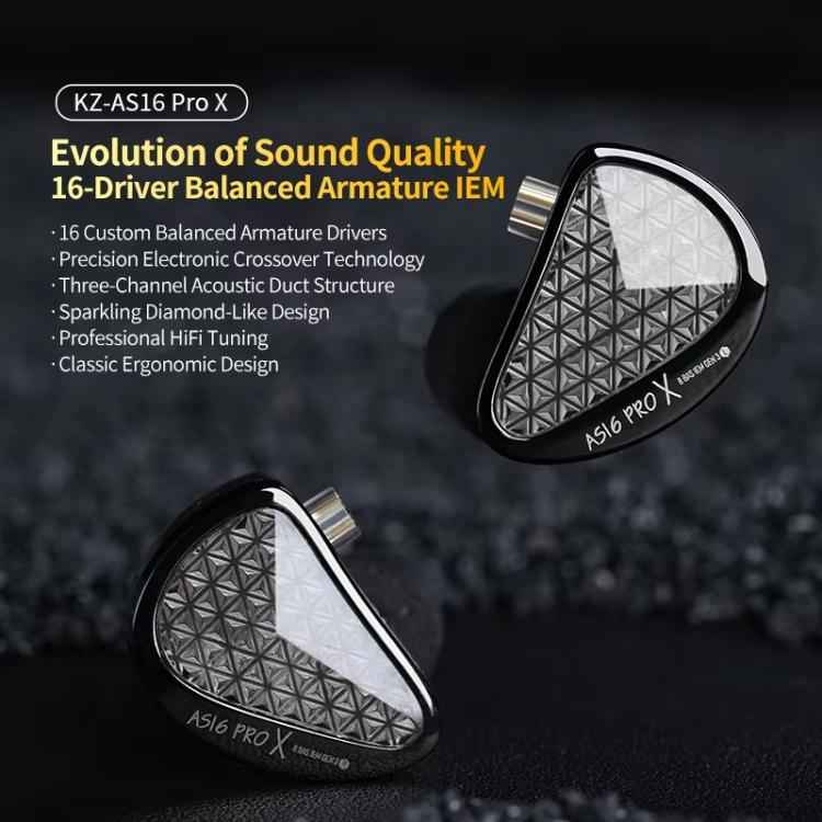 KZ AS16 PRO X 16BA In-Ear Hi-Fi Monitoring 1.2m Wired Earphone, Standard, With Mic