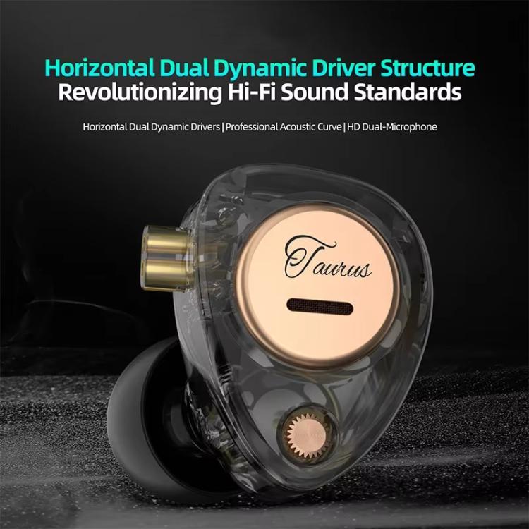 KZ Taurus 3.5mm Horizontal Dual Dynamic Driver Structure HiFi Quality 1.2m Wired Earphone, Transparent Standard, Transparent With Mic, Transparent Black, Transparent Black With Mic, White Standard, White With Mic