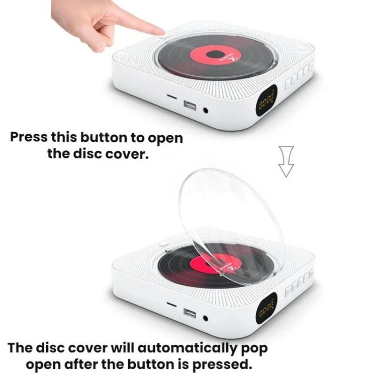 KUSTRON Home Wall-Mounted CD Player Bluetooth Speaker Music Player With Cover, White, Black, Green, Pink, Purple