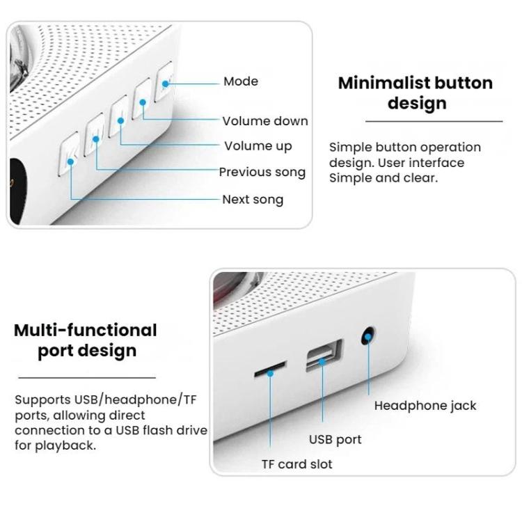 KUSTRON Home Wall-Mounted CD Player Bluetooth Speaker Music Player With Cover, White, Black, Green, Pink, Purple