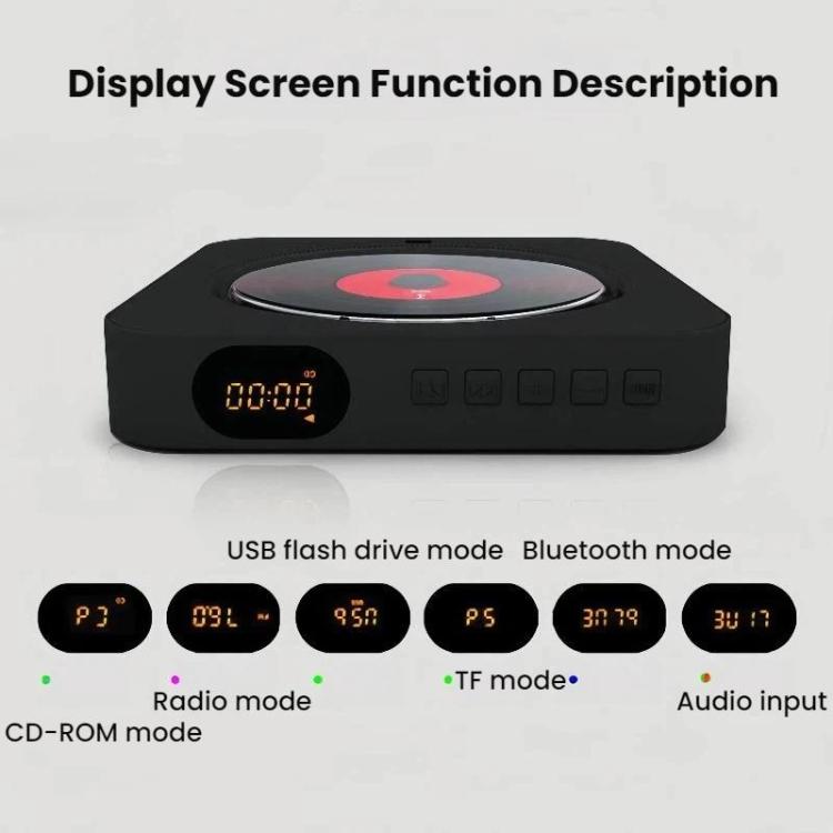 KUSTRON Home Wall-Mounted CD Player Bluetooth Speaker Music Player With Cover, White, Black, Green, Pink, Purple