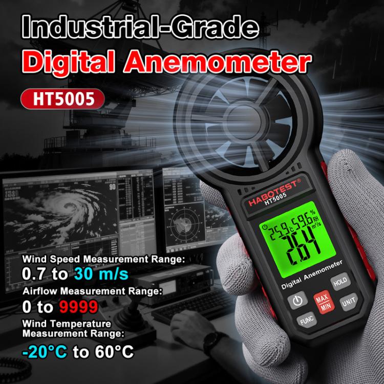 HABOTEST HT5005 Portable Digital Anemometer With Display Screen High Precision Wind Speed & Wind Temperature Tester, HT5005