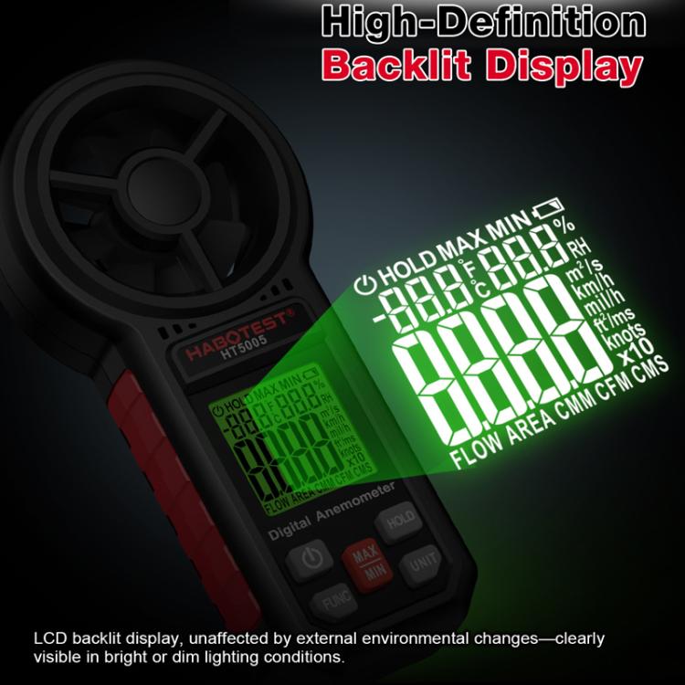 HABOTEST HT5005 Portable Digital Anemometer With Display Screen High Precision Wind Speed & Wind Temperature Tester, HT5005