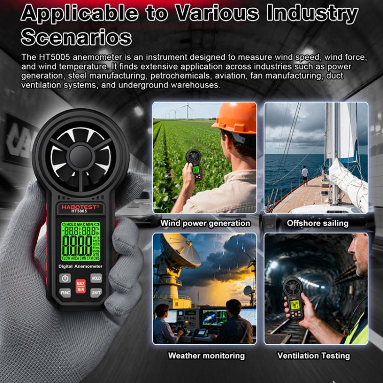 HABOTEST HT5005 Portable Digital Anemometer With Display Screen High Precision Wind Speed & Wind Temperature Tester, HT5005