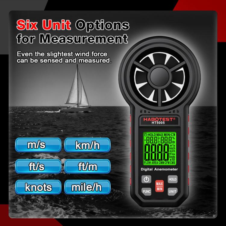 HABOTEST HT5005 Portable Digital Anemometer With Display Screen High Precision Wind Speed & Wind Temperature Tester, HT5005
