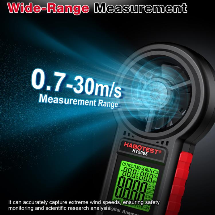 HABOTEST HT5005 Portable Digital Anemometer With Display Screen High Precision Wind Speed & Wind Temperature Tester, HT5005