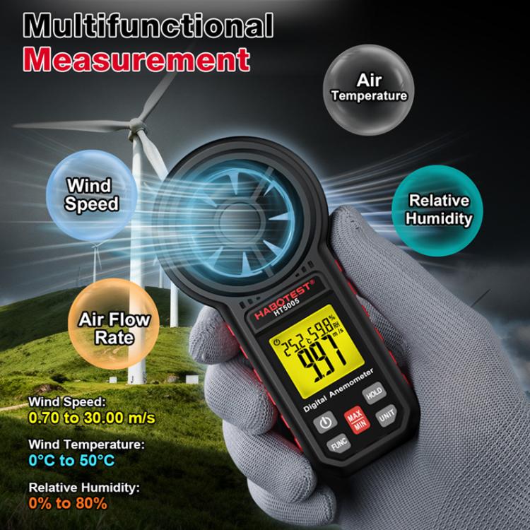 HABOTEST HT5005 Portable Digital Anemometer With Display Screen High Precision Wind Speed & Wind Temperature Tester, HT5005
