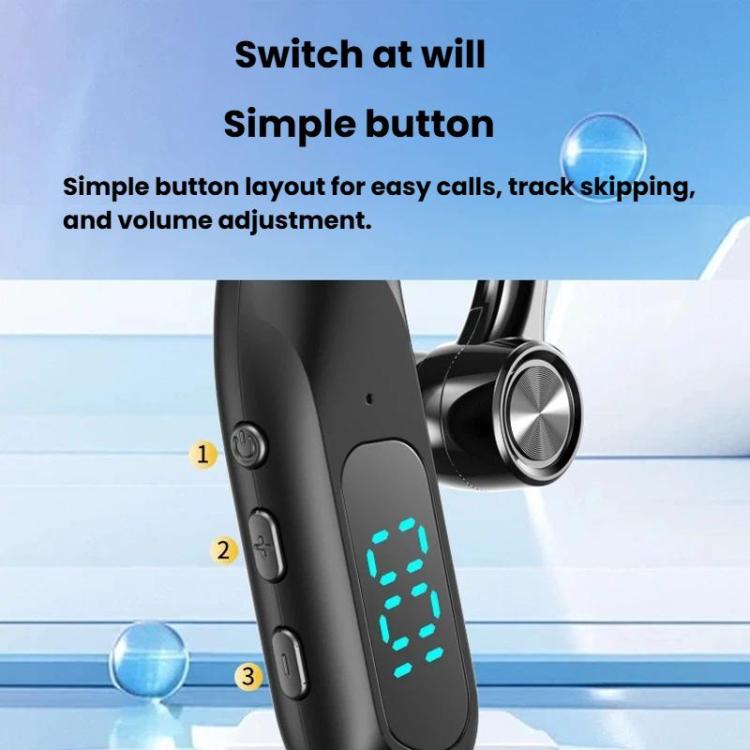 K3 Digital Display Single In-Ear Ear-Hook Bluetooth Earphone Portable High Definition Noise Reduction Earbud