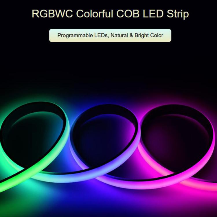 Waveshare RGBWC Colorful COB LED Strip, WS2812B Control Chips, IP65 Protection, Programmable LED Strip, 1m, 5m
