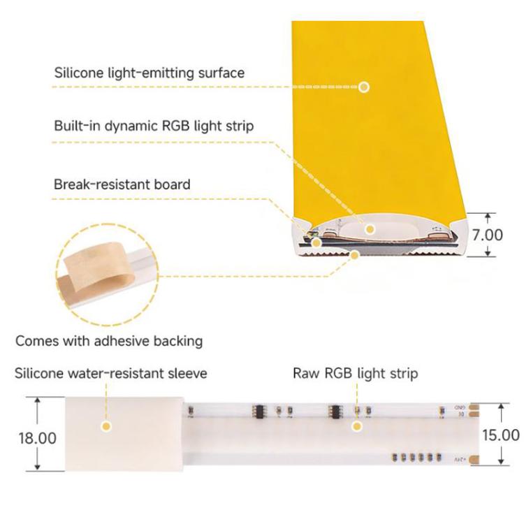 Waveshare RGBWC Colorful COB LED Strip, WS2812B Control Chips, IP65 Protection, Programmable LED Strip, 1m, 5m
