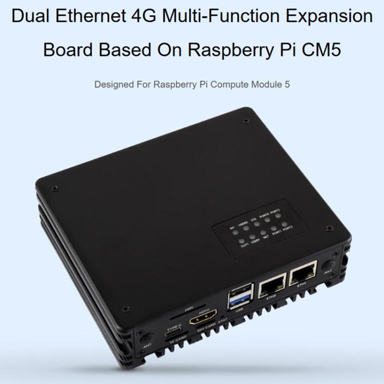 Waveshare 34252 CM5 Gigabit/2.5G Dual Ethernet Multi-Function Expansion Board Supports RS485 Industrial Communication, 4G / 5G Module And 4K Display Output, EU Plug, UK Plug, US Plug