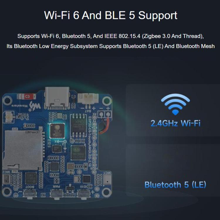 Waveshare 34201 ESP32-C6 2.16 Inch AMOLED Display Touch Screen Development Board Supports Dual Microphones, Wi-Fi 6 And BLE 5, 34201