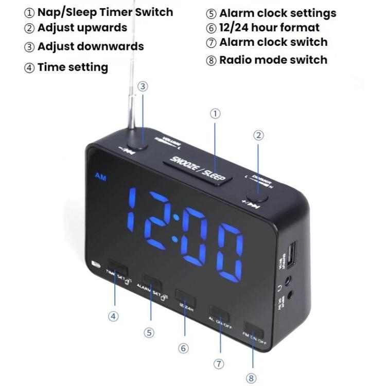 WDK Single-Band FM Digital Extra-Large Screen Display Alarm Clock Radio, For EU, For US