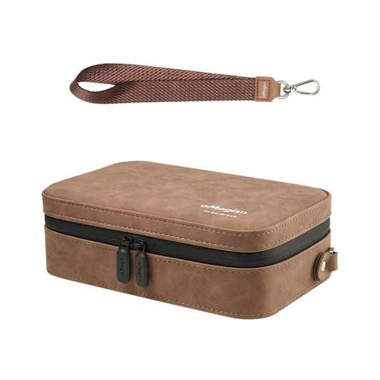 aMagisn Nubuck Leather Action Camera Carrying Case Small Travel Storage Bag with Adjustable Dividers