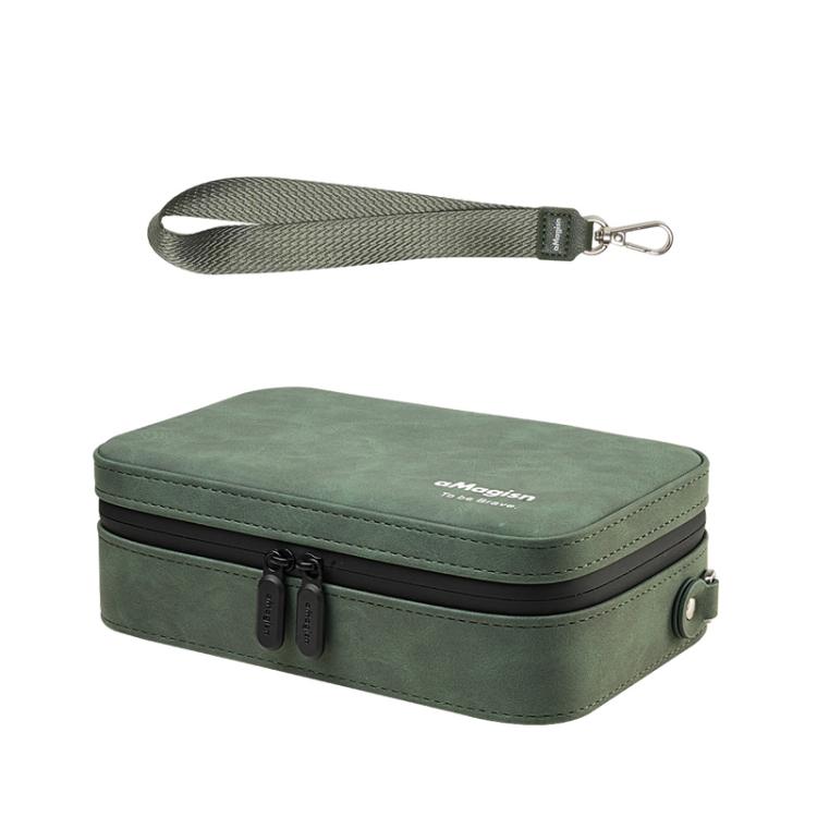 aMagisn Nubuck Leather Action Camera Carrying Case Small Travel Storage Bag with Adjustable Dividers