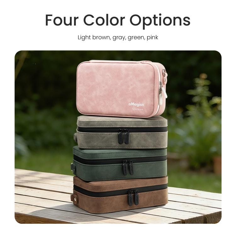 aMagisn Nubuck Leather Action Camera Carrying Case Small Travel Storage Bag with Adjustable Dividers