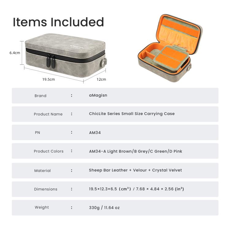 aMagisn Nubuck Leather Action Camera Carrying Case Small Travel Storage Bag with Adjustable Dividers