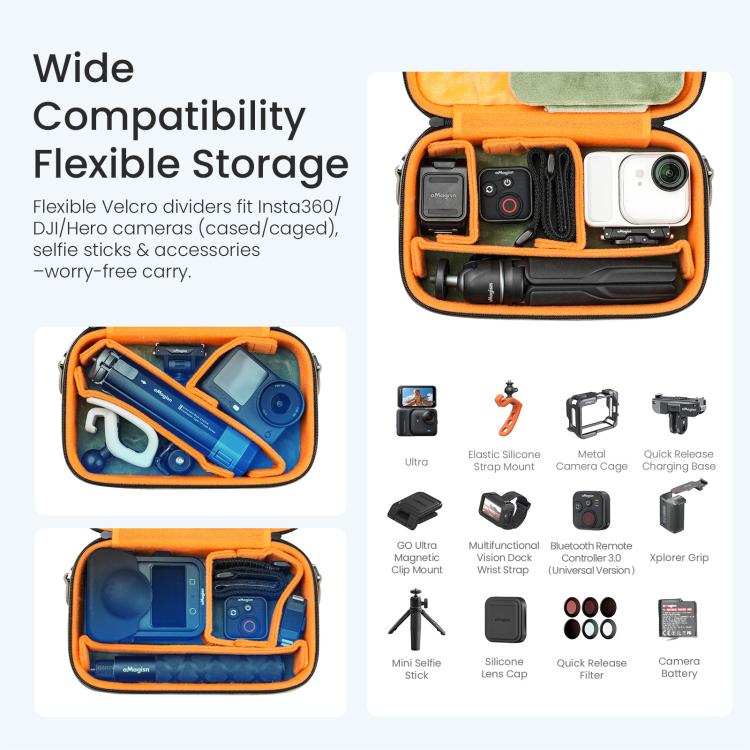 aMagisn Nubuck Leather Action Camera Carrying Case Small Travel Storage Bag with Adjustable Dividers