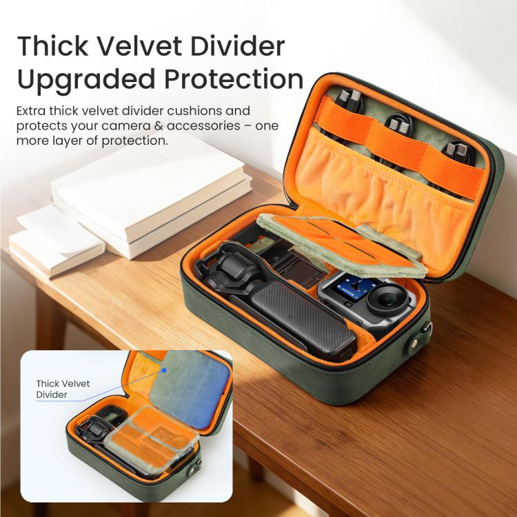 aMagisn Nubuck Leather Action Camera Carrying Case Small Travel Storage Bag with Adjustable Dividers