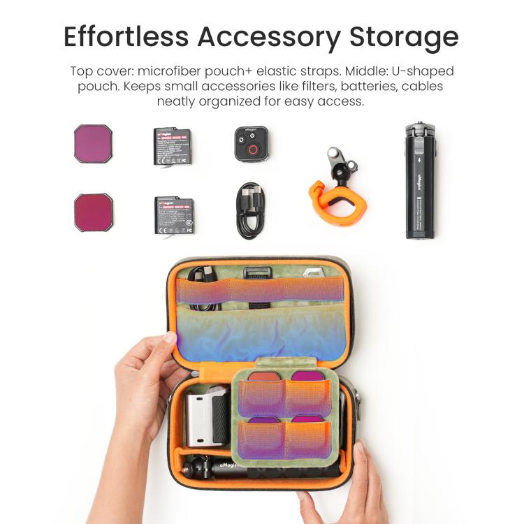 aMagisn Nubuck Leather Action Camera Carrying Case Small Travel Storage Bag with Adjustable Dividers