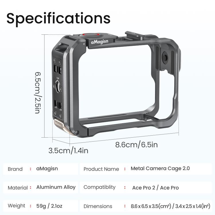 For Insta360 Ace Pro 2 / Ace Pro AMagisn Metal Camera Cage 2.0 With Quick-Switch Vertical/Horizontal Shooting, Cold Shoe Mount