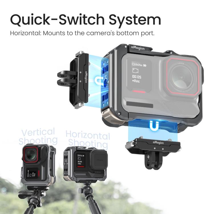 For Insta360 Ace Pro 2 / Ace Pro AMagisn Metal Camera Cage 2.0 With Quick-Switch Vertical/Horizontal Shooting, Cold Shoe Mount