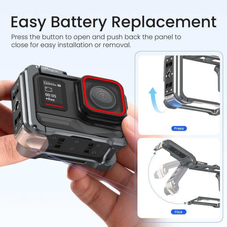 For Insta360 Ace Pro 2 / Ace Pro AMagisn Metal Camera Cage 2.0 With Quick-Switch Vertical/Horizontal Shooting, Cold Shoe Mount