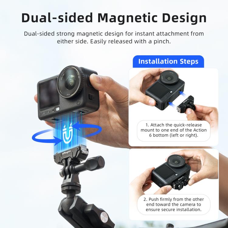 aMagisn 360-Degree Rotatable Magnetic Quick Release Mount For DJI Osmo Action 6/Nano, For DJI Osmo Action 6/Nano