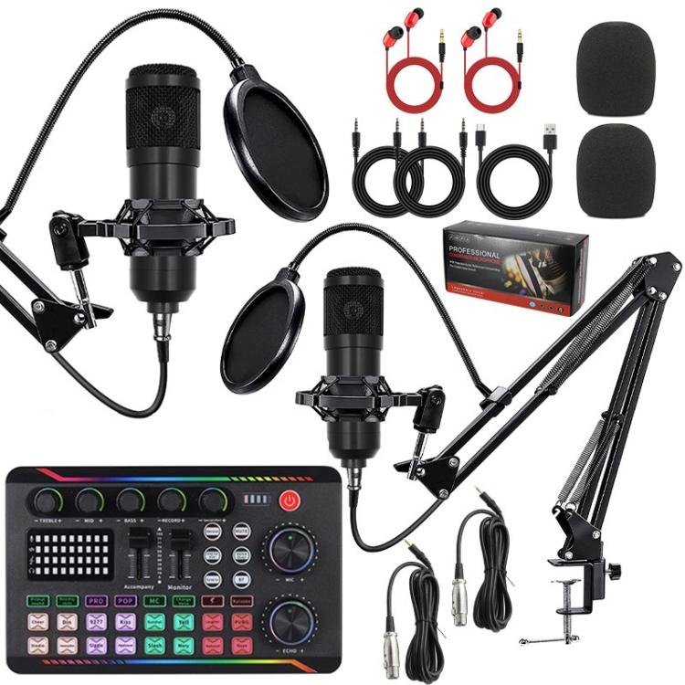 Dual BM800 Condenser Microphone With F998max Live Sound Card Kit Podcast Equipment Bundle Adjustable Scissor Arm Stand