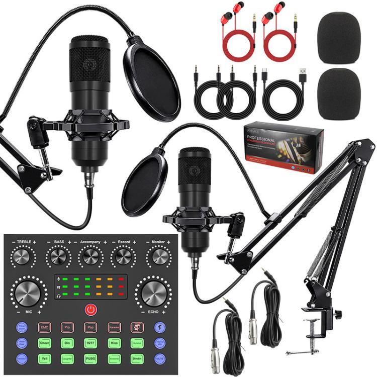 Dual BM800 Condenser Microphone with V8S Live Sound Card Kit Podcast Equipment Bundle Adjustable Scissor Arm Stand