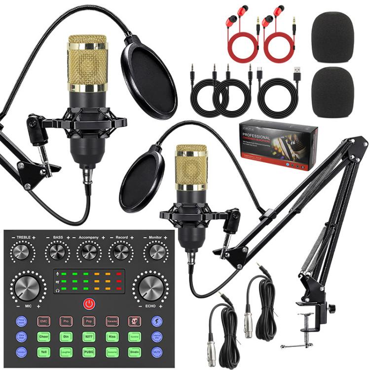 Dual BM800 Condenser Microphone with V8S Live Sound Card Kit Podcast Equipment Bundle Adjustable Scissor Arm Stand