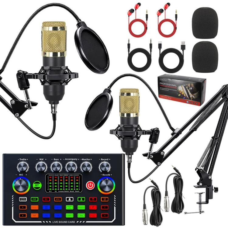 Dual BM800 Condenser Microphone With F009 Live Sound Card Kit Podcast Equipment Bundle Adjustable Scissor Arm Stand