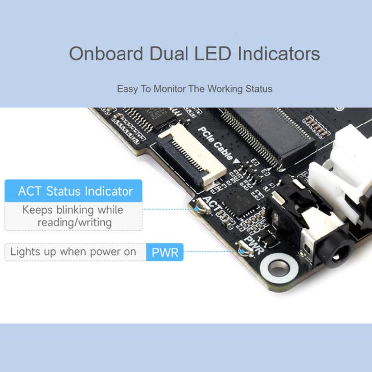 For Raspberry Pi 5 PCIe To M.2 HAT With I2S Audio Extension Supports NVMe Protocol Solid State Drive, Waveshare 34170