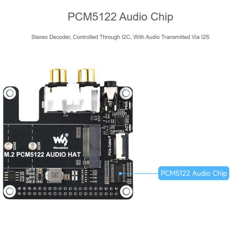 For Raspberry Pi 5 PCIe To M.2 HAT With I2S Audio Extension Supports NVMe Protocol Solid State Drive, Waveshare 34170