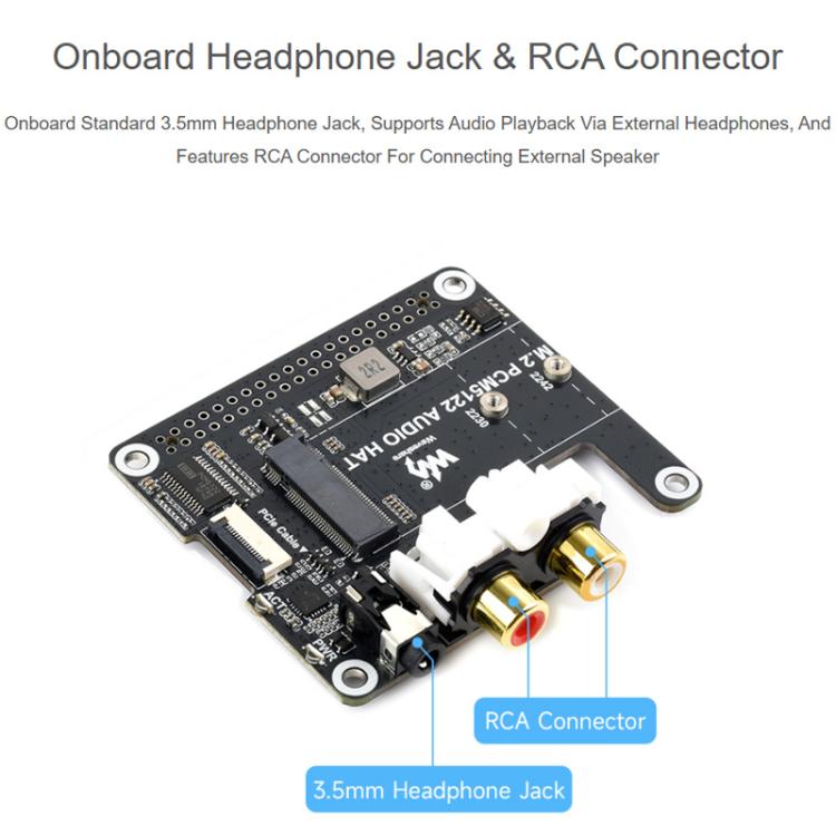 For Raspberry Pi 5 PCIe To M.2 HAT With I2S Audio Extension Supports NVMe Protocol Solid State Drive, Waveshare 34170