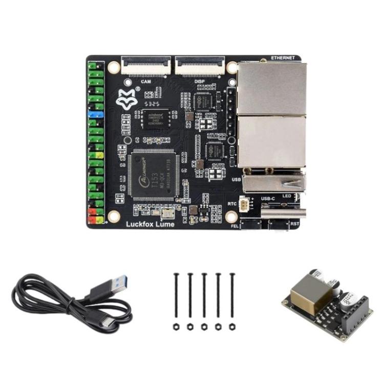 Luckfox Lume High-Performance Linux Development Board, Based On The Allwinner T153 Multi-Core Heterogeneous Industrial Processor, Dual Gigabit Ethernet Ports, With POE Model, Basic