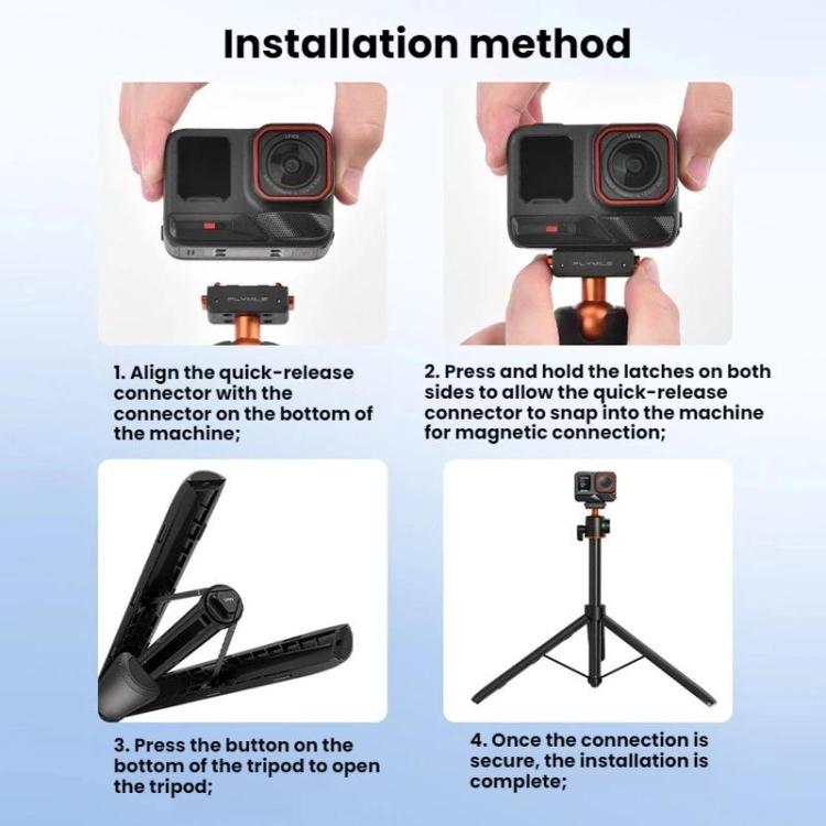 For Insta360 Ace Pro / 2 / X5 Flymile Quick-Release Selfie Extension Pole Tripod