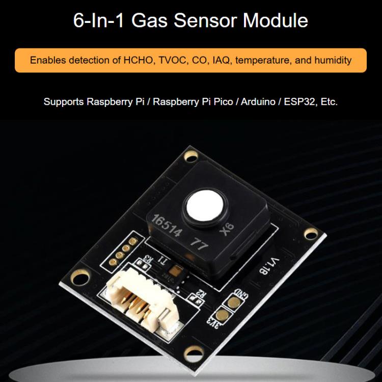 Environment 6 In 1 Gas Sensor Module Supports UART Control Interface, Waveshare 34169