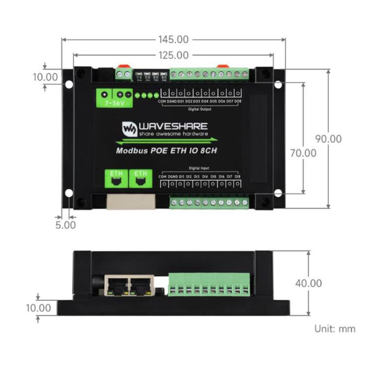 Industrial 8-Ch Ethernet Digital Input / Output Module Modbus RTU / TCP Protocol, Supports PoE Power Supply, 33917