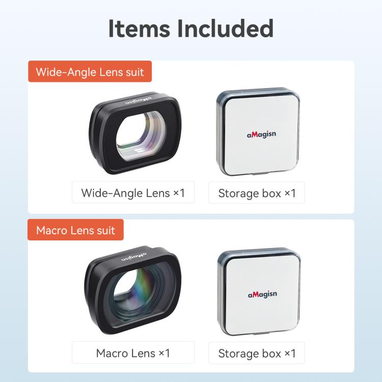 For DJI Osmo Pocket 4/3 Magnetic Optical Glass Lens Filter with Aluminum Alloy Frame, aMagisn Macro Lens 10X, aMagisn Wide Angle Lens 0.72X