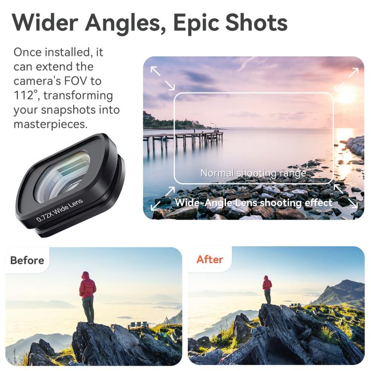 For DJI Osmo Pocket 4/3 Magnetic Optical Glass Lens Filter with Aluminum Alloy Frame, aMagisn Macro Lens 10X, aMagisn Wide Angle Lens 0.72X
