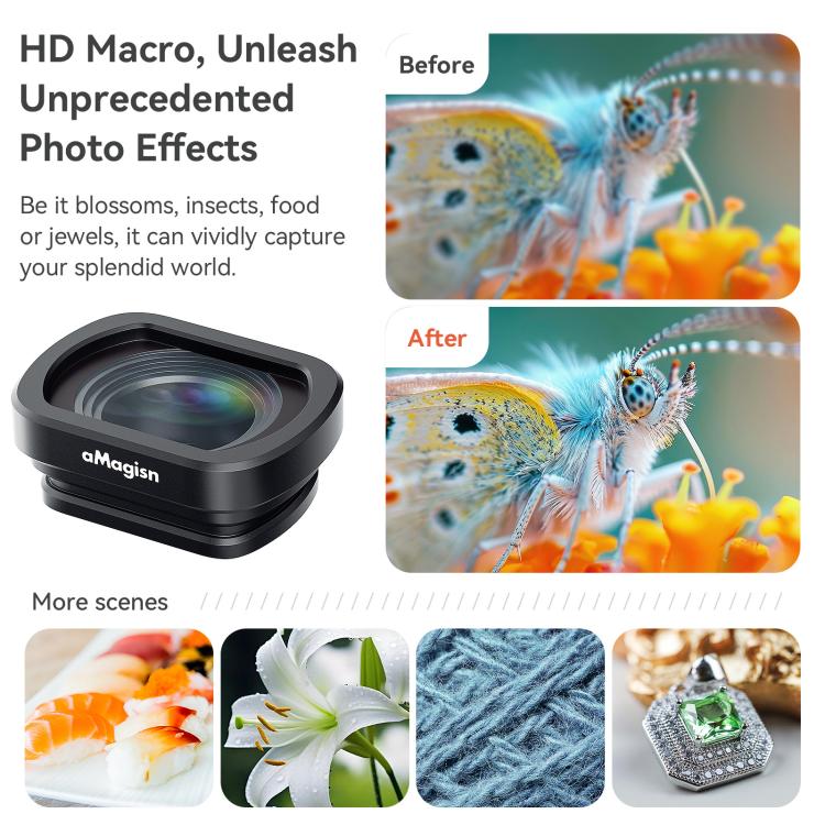 For DJI Osmo Pocket 4/3 Magnetic Optical Glass Lens Filter with Aluminum Alloy Frame, aMagisn Macro Lens 10X, aMagisn Wide Angle Lens 0.72X