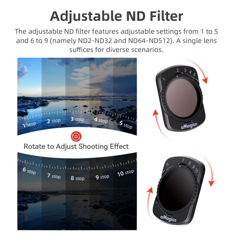 For DJI Osmo Pocket 4 / 3 aMagisn Magnetic Lens Filter, Adjustable CPL, VND  1-5 Stop, VND 6-10 Stop, Black Mist 1/4, ND4/16/64/256, ND1000