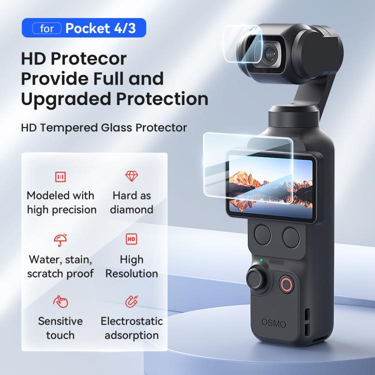 For DJI Osmo Pocket 4/3 aMagisn Screen Protector 9H Tempered Glass Lens & Screen Protective Film, 1+1 Pack, 2+2 Pack