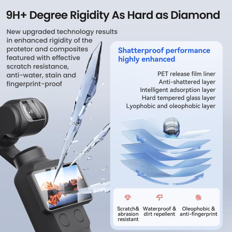 For DJI Osmo Pocket 4/3 aMagisn Screen Protector 9H Tempered Glass Lens & Screen Protective Film, 1+1 Pack, 2+2 Pack